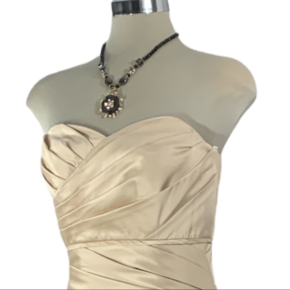 Andrew Adela Beige Sheath Ruffle Strapless Gown - Picture 11 of 16